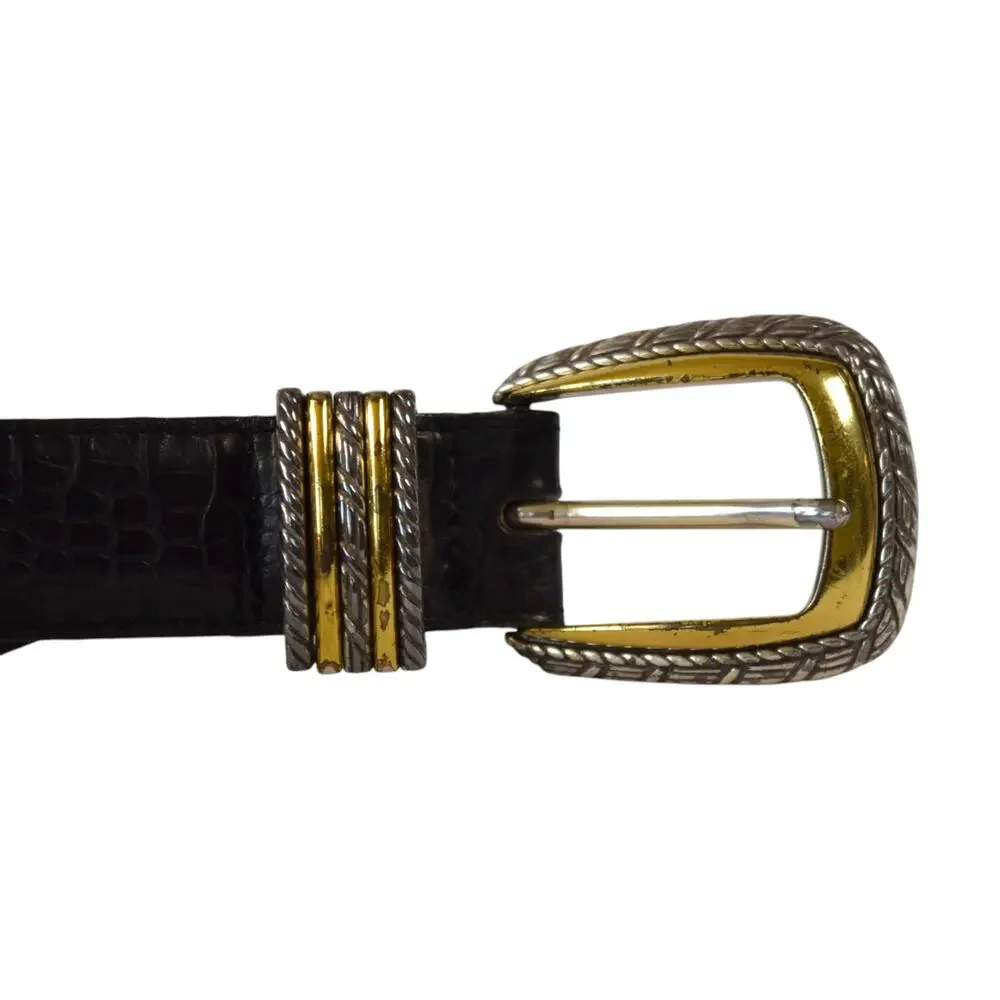 Vintage Brighton Black Croc Leather Belt Size Medium